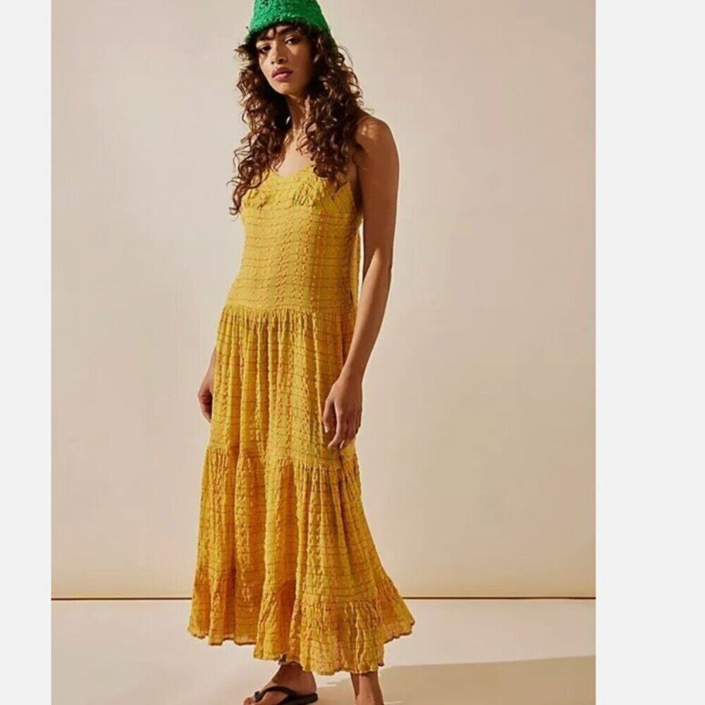 FREE PEOPLE Marigold Maxi Dress Size Small Yellow boho Beachy sundress vacation